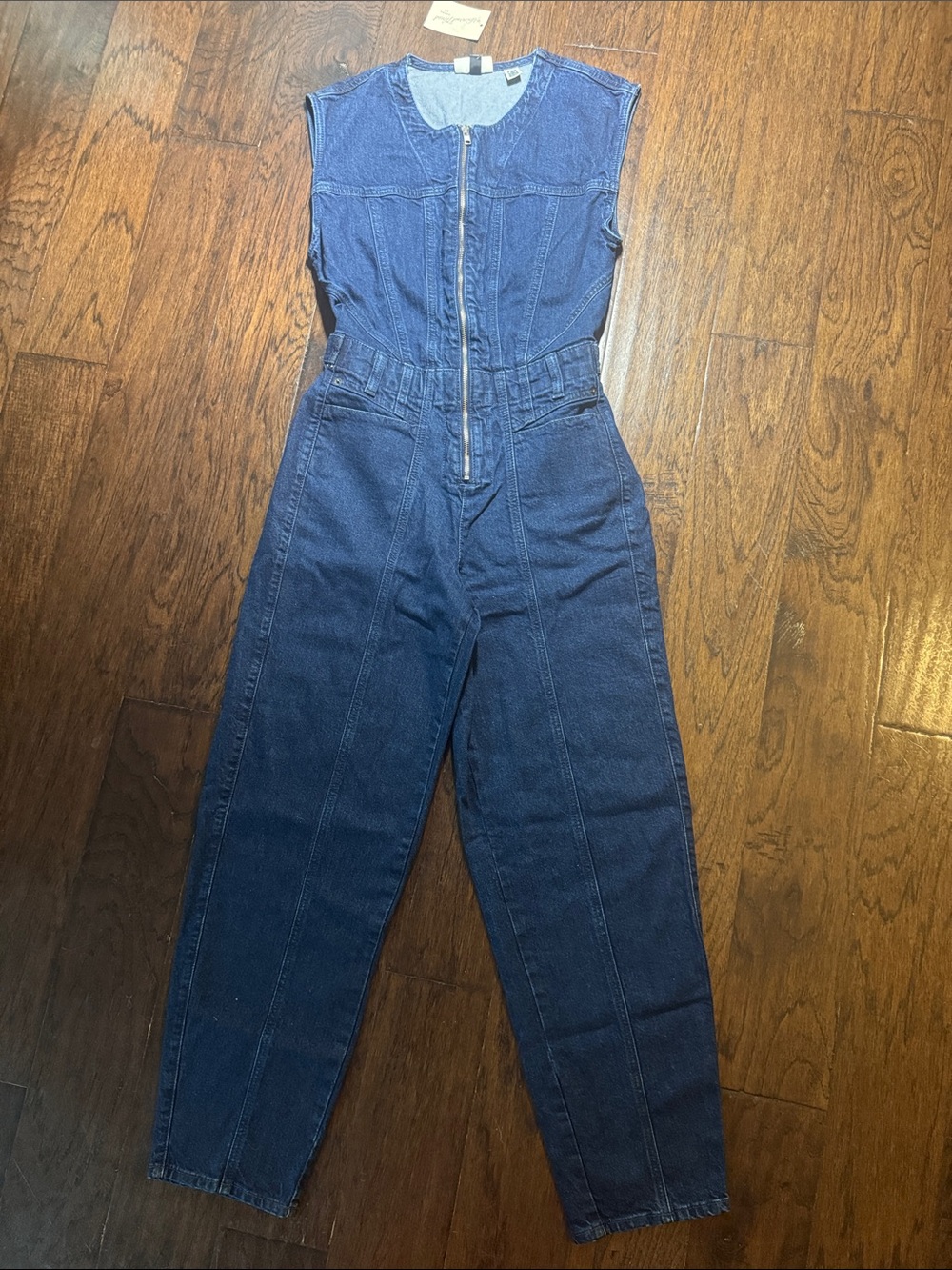Universal Thread Blue Denim‎ Sleeveless Zip Jumpsuit Pockets Adjustable Waist 4 - Picture 4 of 12